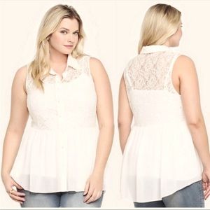 Torrid button down lace peplum top